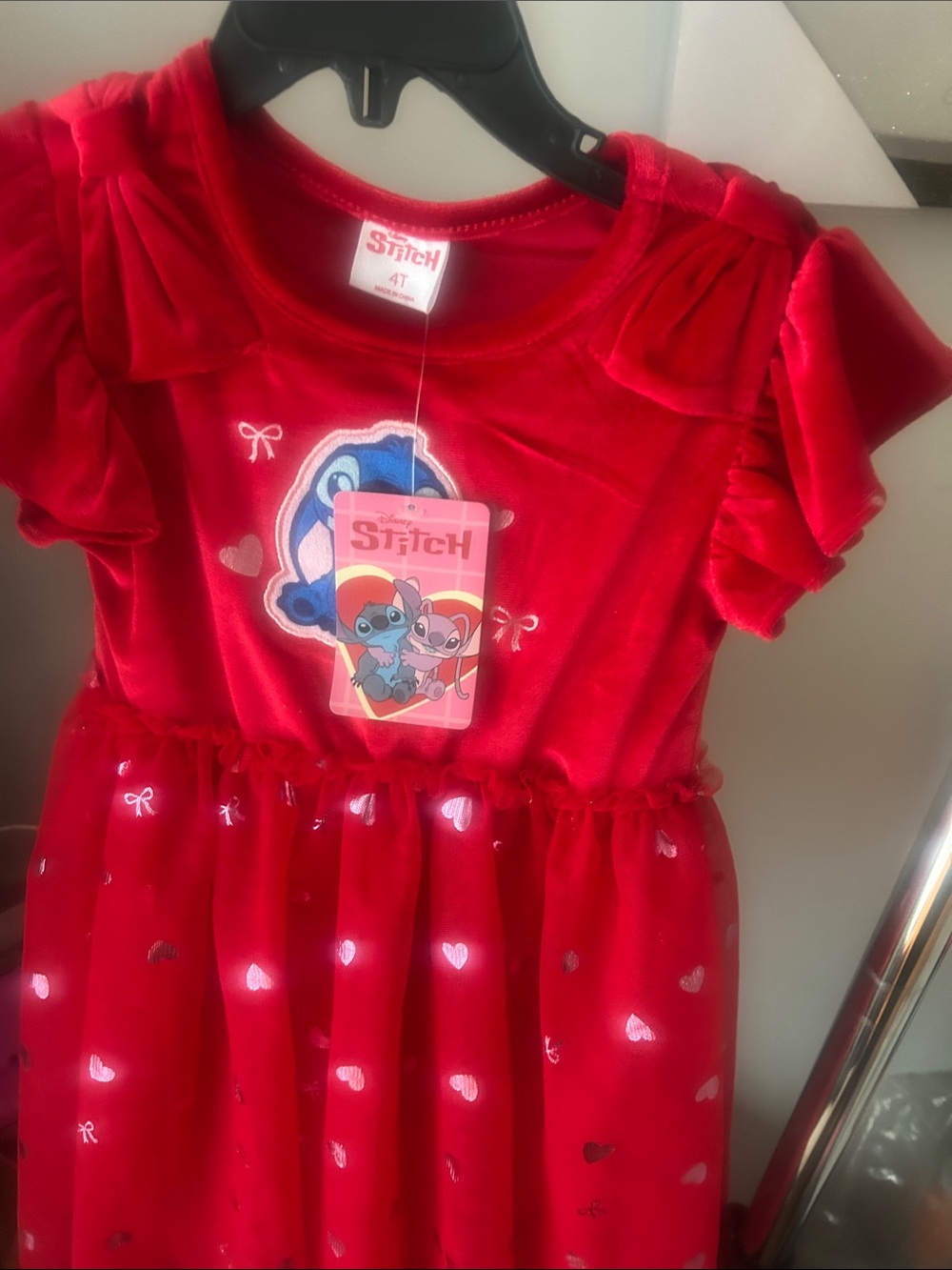 Disney Red Velvet Stitch Heart Party Dress for Girls